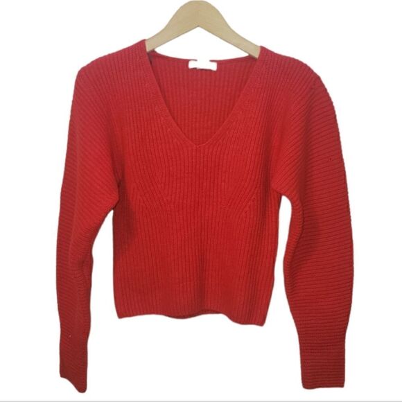 Nwt H&M Red DOLMAN SLEEVE Semi- Cropped V-neck Sweater S - Picture 3 of 11